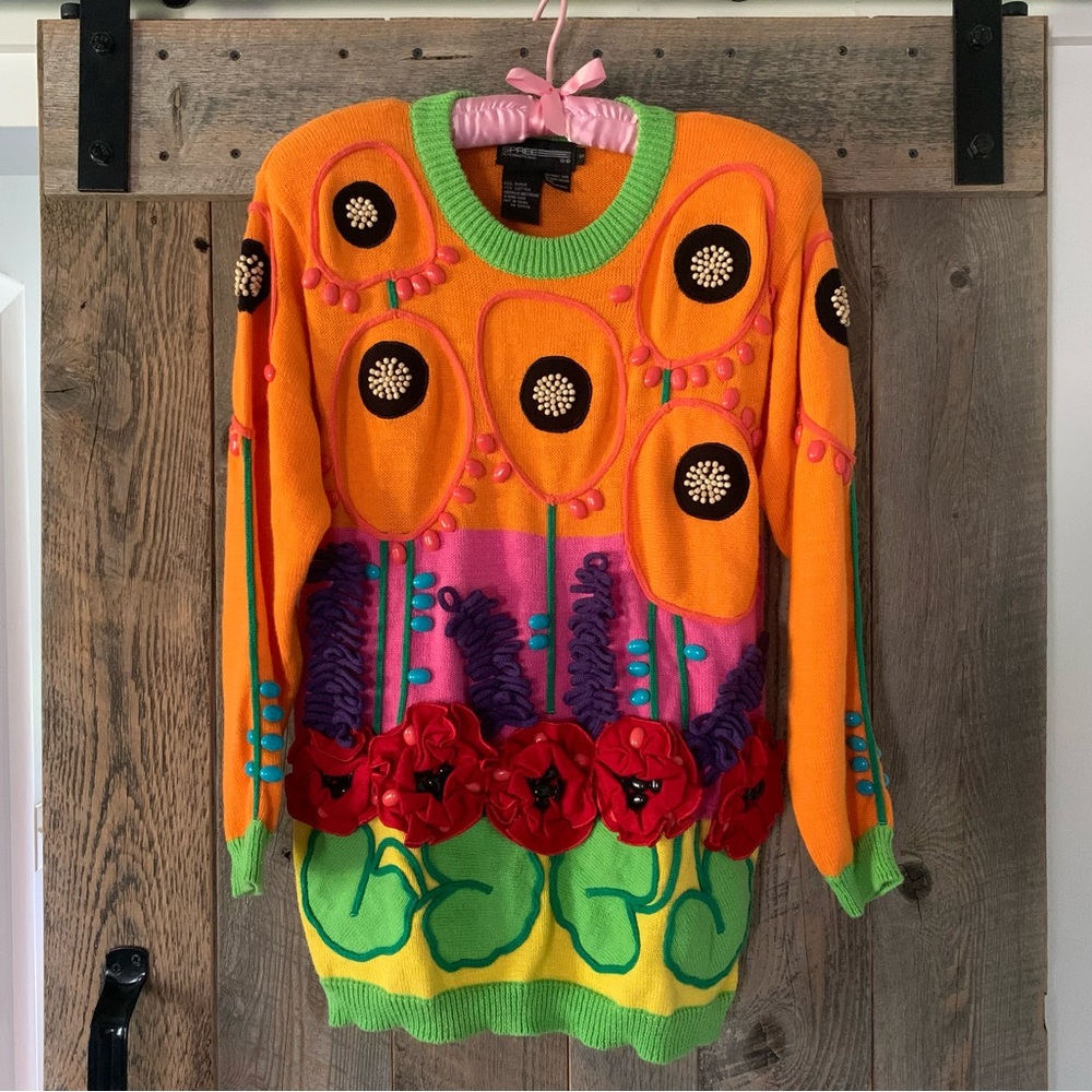 Women’s S SPREE INTERNATIONAL Bright Super Artsy Ramie Tunic Sweater Y2K EXC 90s